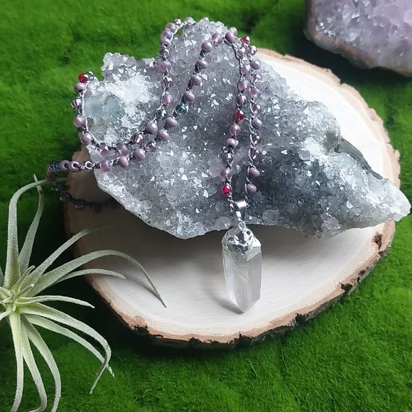 Silver Quartz Crystal Necklace Artisan Jewelry by Rust Belt Raised - Picture 2 of 12
